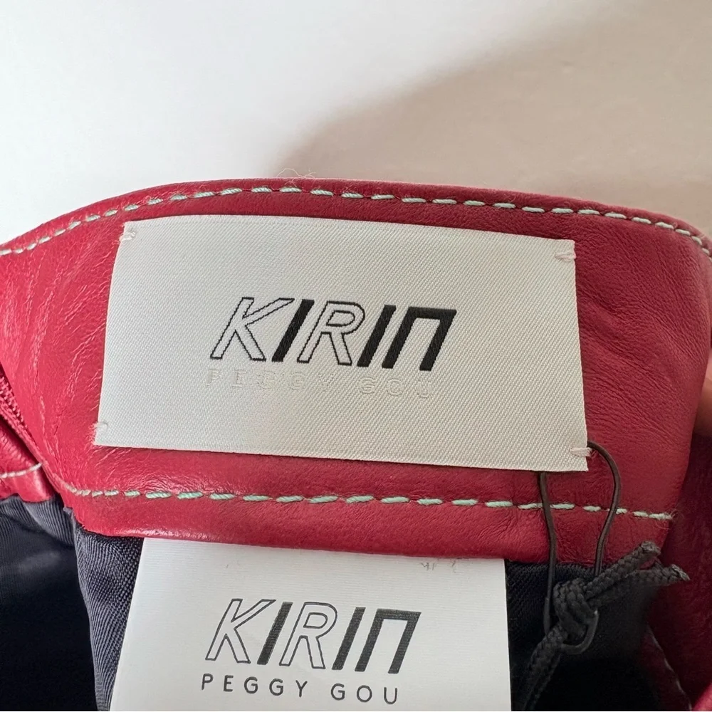 Kirin Peggy Gou Red Leather Mini Skirt Contrast Stitch Size 38 NWT